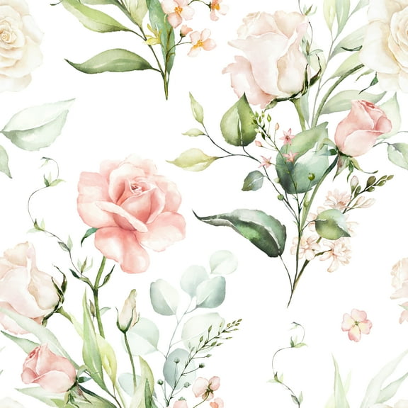 MuralsPrint House Pink Roses Removable Wallpaper - 24'' inch x 10'ft