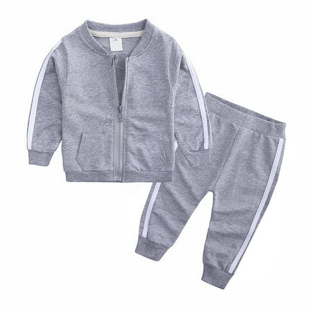 

Otqutp Workout Tops for Baby Unisex Children s Long Sleeved Pants Set Sweater Guard Pants Set 2Pcs Fall Winter Sweatsuit Outfit(Grey 18-24 Months)