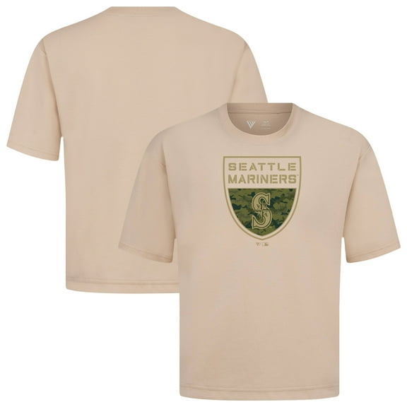 Men's Levelwear Khaki Seattle Mariners Oversized Luxe Signature Knit Buckler T-Shirt