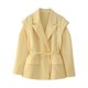 thumbnail image 3 of Chaqueta de Traje de Mujer de Larga con Solapa, Estilo -Otoño, con Cinturón en la Cintura y Hombreras. Amarillo M, 3 of 9
