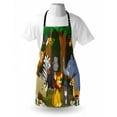 thumbnail image 3 of Animal Apron Cartoon Style Elephant Gazelle Giraffe Gorilla Lion Animals Illustration, Unisex Kitchen Bib Apron with Adjustable Neck for Cooking Baking Gardening, Brown and Fern Green, by Ambesonne, 3 of 3