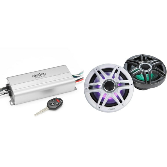 Clarion Marine 4 Channel Amp & CMSP-771RGB-SWG 7.7" LED Boat Audio Upgrade Bundle