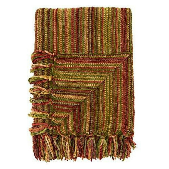 Fennco Styles Soft Knitted Chenille Fringe Design Multicolored Throw Blanket 50" W x 60" L