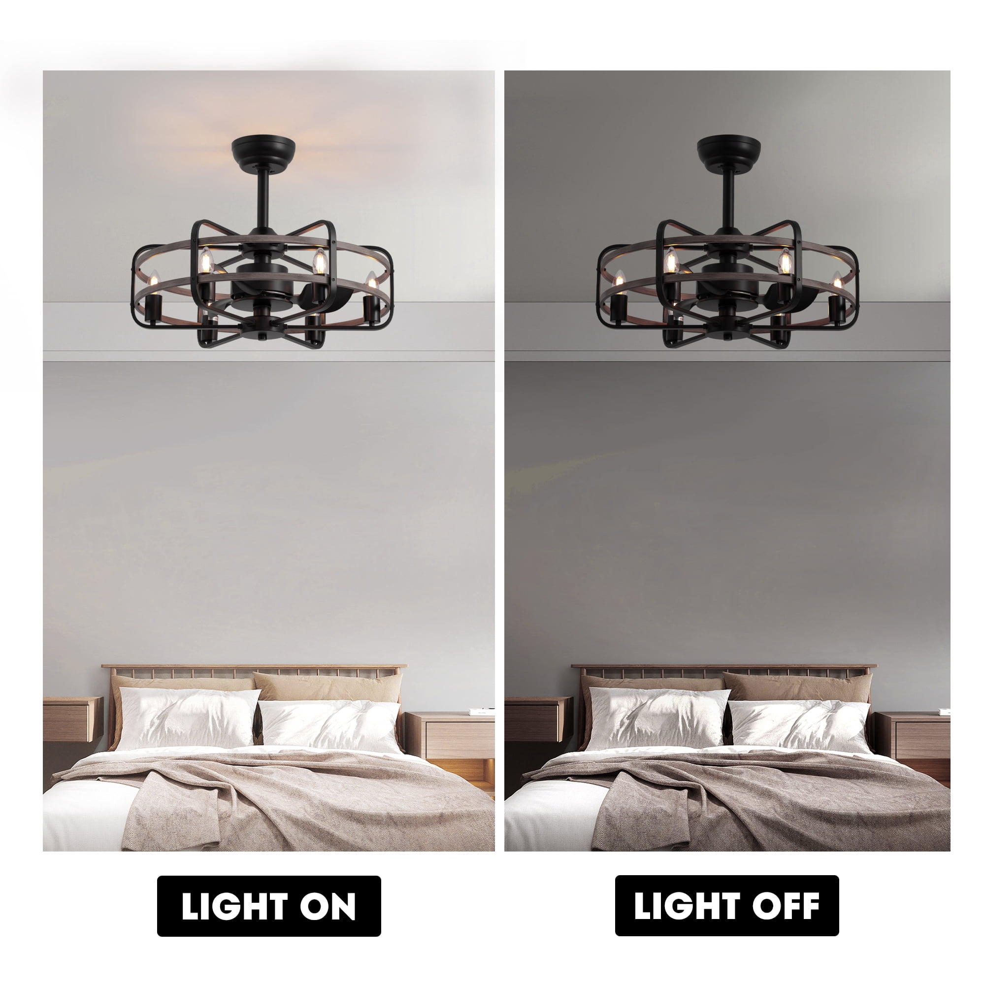 HOOMEDELIER 25" Vintage Ceiling Fan with Light and Remote Farmhouse Caged Chandelier Fan for Living Room Dining Room
