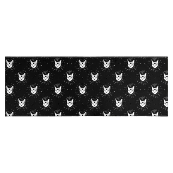 Black Cat Head Pattern Kitchen Rug Mat,Kitchen Runner Rugs Non Skid Washable,Decorative Kitchen Floor Mats for Kitchen,Sink,Laundry,17"X47"