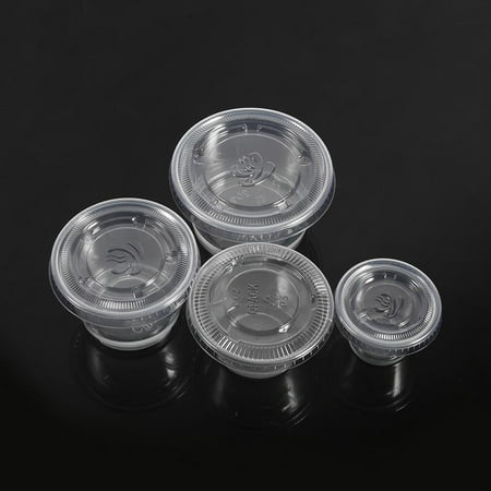 - Dilwe Plastic Chutney Cup,4 Sizes 50Pcs Disposable Plastic Clear Sauce Chutney Cups Boxes with Lid Food Takeaway Hot, Disposable Sauce Cup