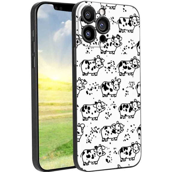Compatible with iPhone 13 Pro Max Phone Case, Cow-Print-Abstract-Art-Black-White-Pink-Cute9 Case Men Women, Flexible Silicone Shockproof Case for iPhone 13 Pro Max