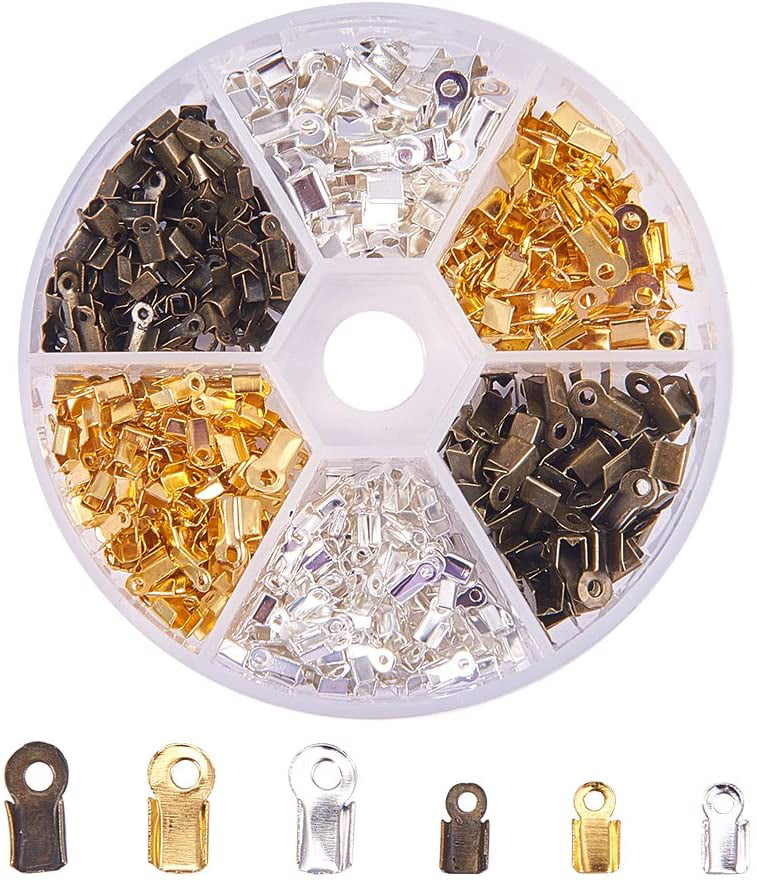PandaHall Elite About 2580Pcs Jewelry Finding Kits of Fold Over Iron Cord Ends Ribbon End Jump Rings and Lobster Claw Clasps in 6 Colors Mixed Sizes 