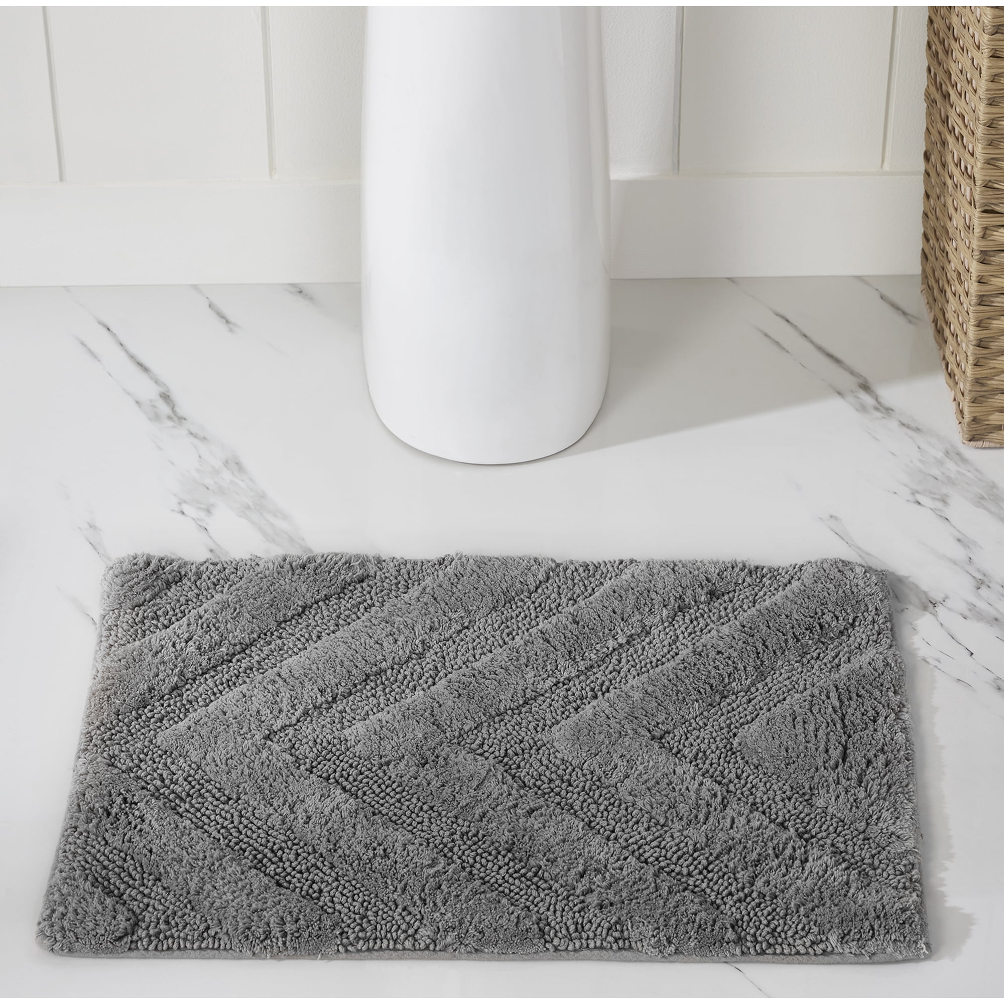 Better Trends 17" x 24" Bathroom Rugs 100% Cotton Soft Water Absorbent Non Slip Bath Mat Machine Washable Rug (Gray) Hugo Collection