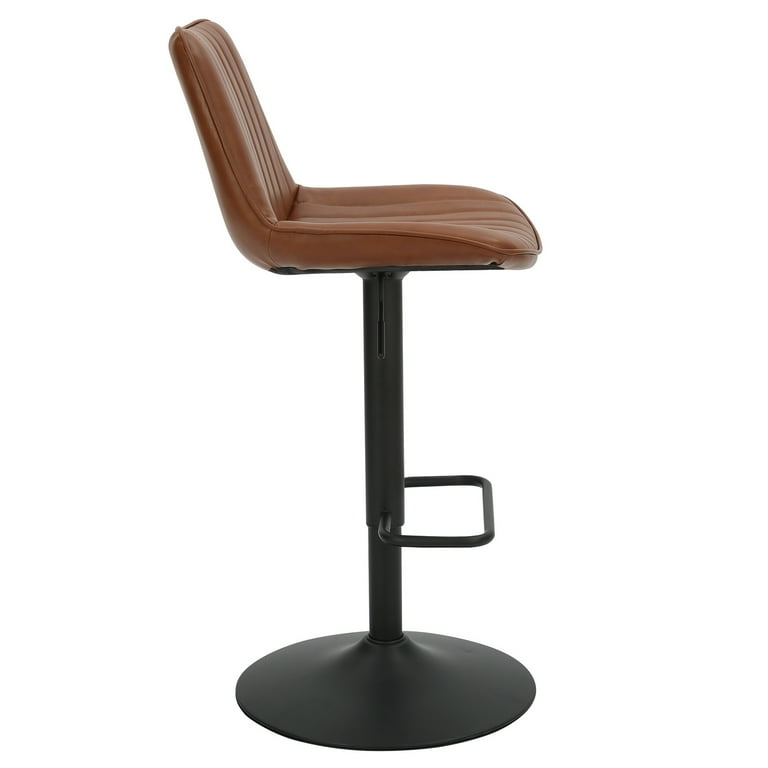 Contemporary Faux Leather Metal Adjustable Air Lift Stool Set of 2 Saddle