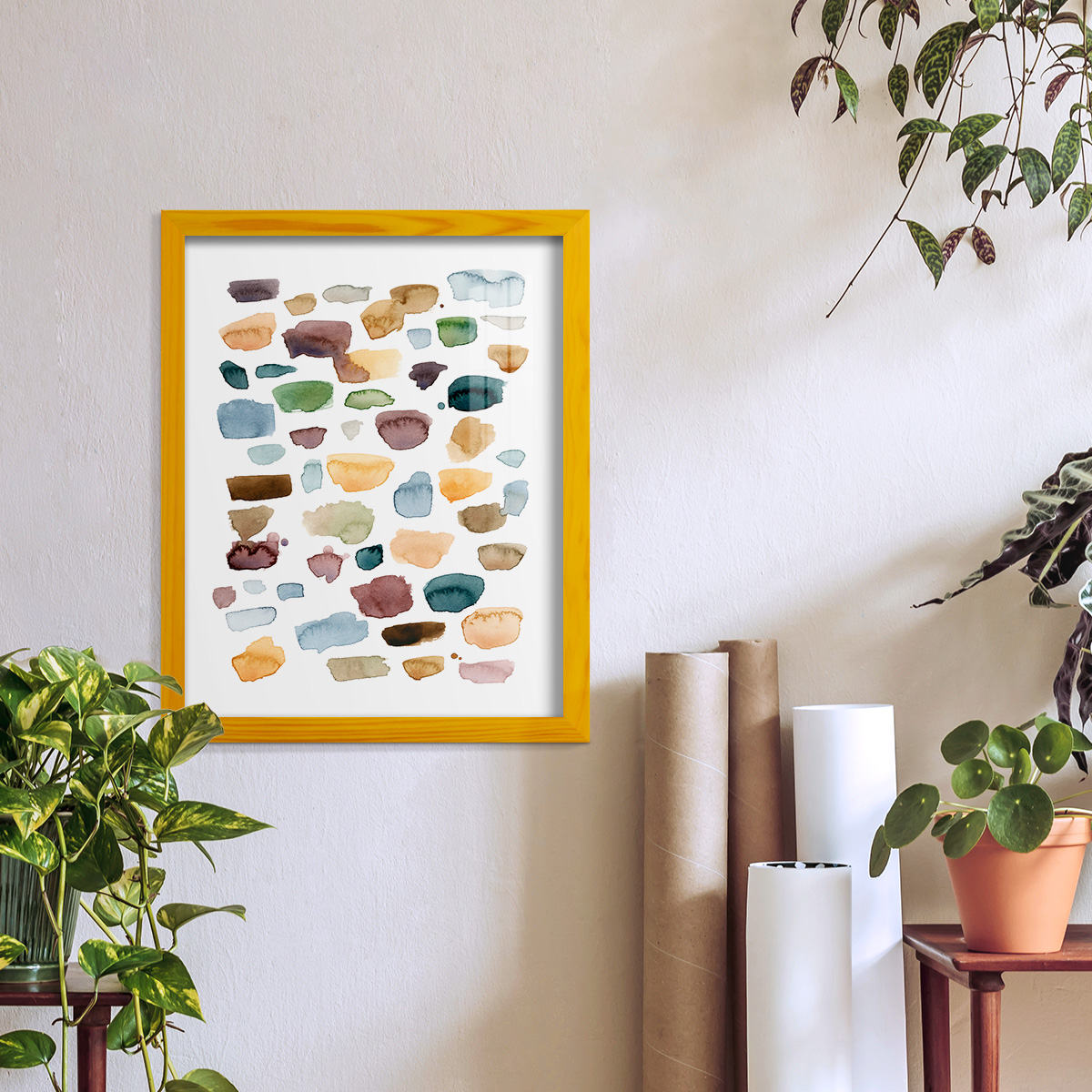 Shattered Segments I - Framed Print w/glass - Sunflower Yellow