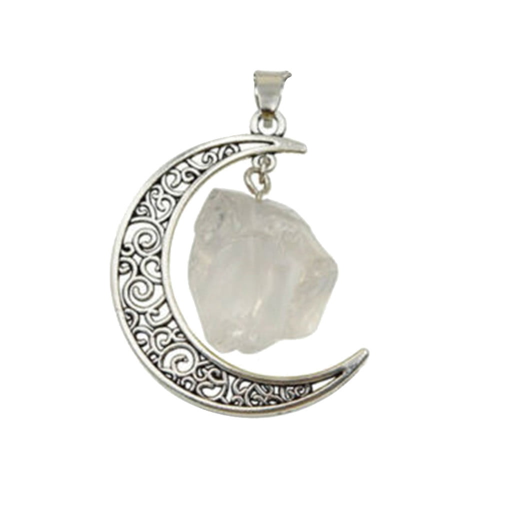 Natural Gemstones Reiki Chakra Cross Moon Infinity Pendant Charm Silver Plated