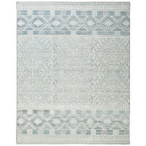 Feizy Payton Transitional Diamond, Ivory/Blue/Gray, 7'9" x 9'9" Area Rug Sheen Fade Resistant Farmhouse Trellis & Lattice Floor Rug for Living room Bedroom