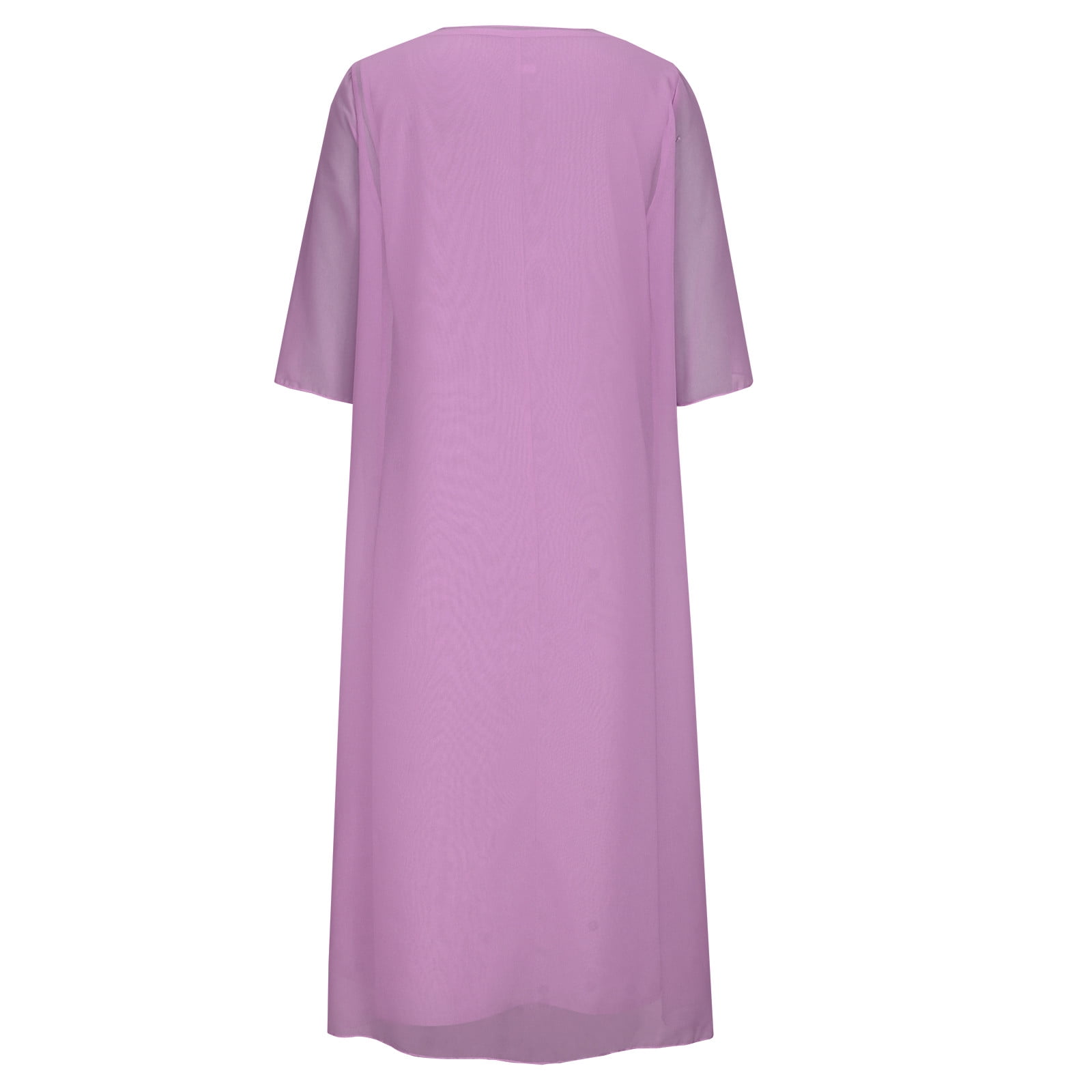 Dezsed Dresses for Women Wedding Guest Elegant Party Dress Floral Print Plus Size Crewneck Flowy Dress 2 Piece Clothing Set X-Purple M