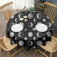 thumbnail image 3 of Black White Sun Moon Face Star Pattern Round Tablecloth 60"x60",Wrinkle Wipeable Table Cloth for Kitchen Dining Room Picnic Patio Party, 3 of 6