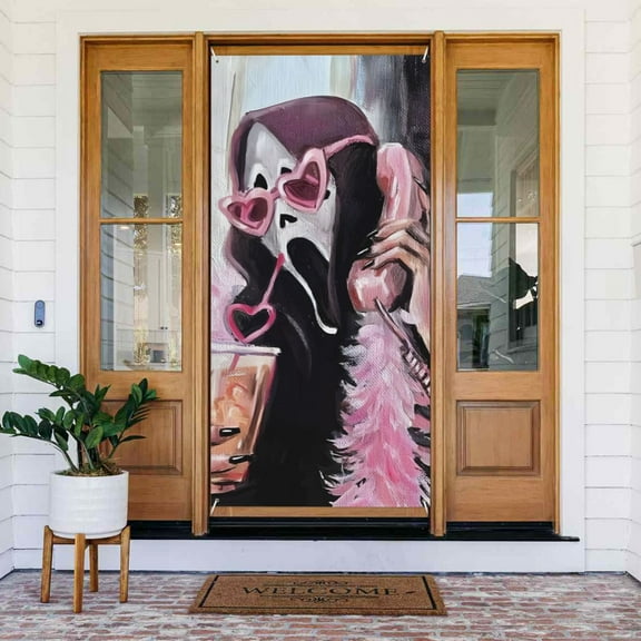 Door Cover Decor Ghost-Face Banner Composition Wall Door Decor Porch Sign for Porch Party Indoor Outdoor 72.8 x 35.4 Inch