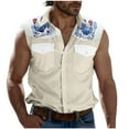 thumbnail image 1 of Camisas de Cuello para los Hombres de Moda Casual Imprimir Turndown Cuello sin Mangas Bolsillos Deportivos Tanque, Ligero Top de Verano, 1 of 5