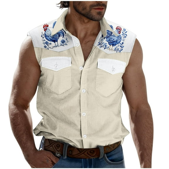Taqqpue Tank Tops for Mens Casual Button Down Sleeveless Shirts Vests Summer Loose Fit Beach Vacation T Shirts with Pockets