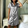 thumbnail image 4 of Blmnix Sleep Dress for Women Button Down Nightgown Satin Nightgowns Nightshirts Nightgowns Short Sleeve Gray Above-the-Knee Collared Womens Summer Nightgowns, 4 of 9