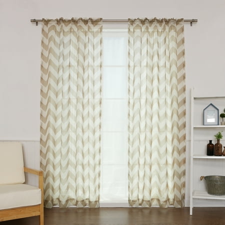 Quality Home Faux Sheer Gauzy Linen Chevron Print Curtain 52 X