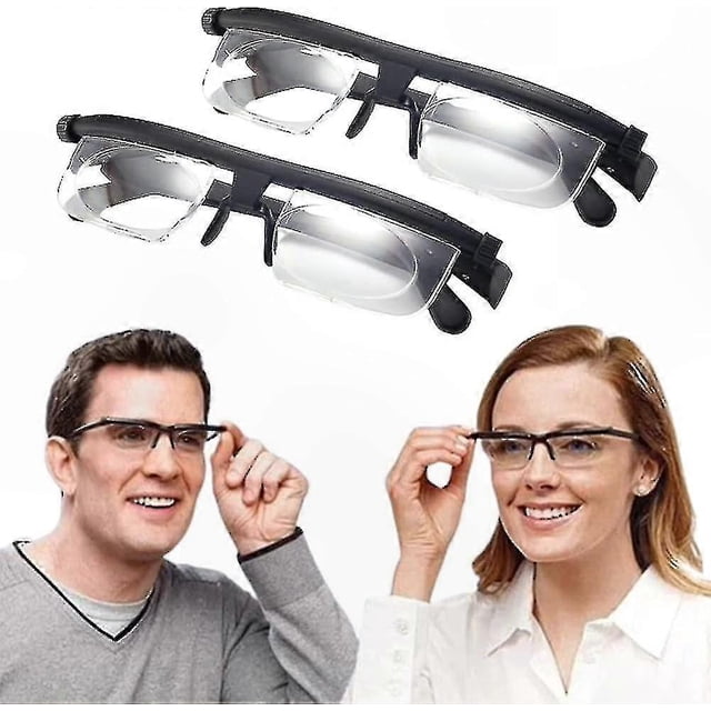 HD Adjustable Focus Glasses with Zoom Dial for Near and Far Vision, Variable Reading Strength, Men, Women, Elderly (2 Pack)