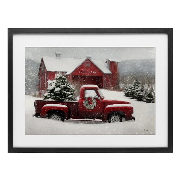 Stupell Industries Festive Tree Farm Pickup Black Framed Print Under Glass design by Lori Deiter, 14 x 20