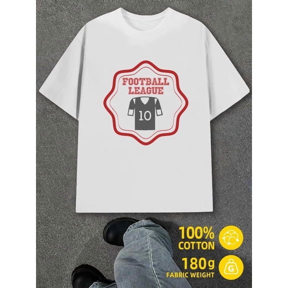 Greenink Football League Tee men's white 180G 100% Cotton Lightweight,perfect for casual wear,ideal for outdoor activities Casual Unisex Shirt Short Sleeve tshirts