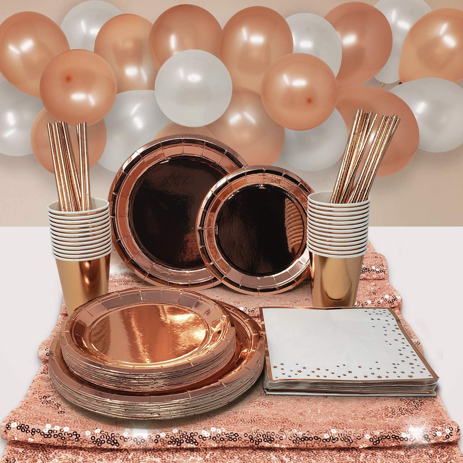 iZoeL 30 Guests Rose Gold Party Tableware Paper Dinnerware Plates Cups Straws Napkins Party Supplies for Birthday Party Baby Shower Bridal Wedding Anniversary