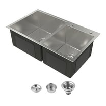 Cobbe Gray 32 inches Drop-in Workstation Kitchen Sink, Stainless Steel Modern Double Bowl Kitchen Sink