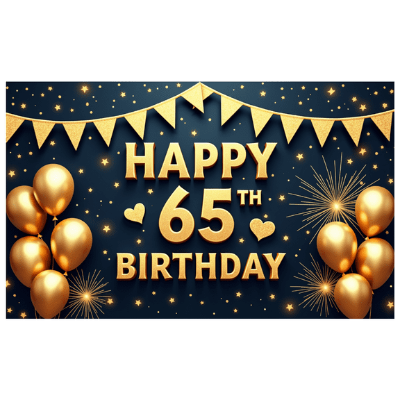 Golden Theme Banner Decorative Design 65th Birthday Party Backdrop for Adult Celebration Indoor Event