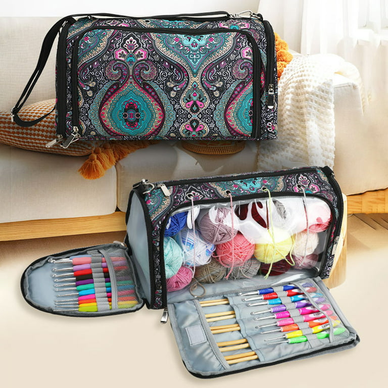 Hesroicy Portable DIY Crocheting Knitting Organizer Yarn Thread Storage Bag  with Hole 