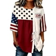thumbnail image 2 of Huowey Summer Blouse For Women 4Th Of July Casual Short Sleeve Crewneck Button Down Tie Front Top Independence Day Patriotic Graphic Flower Print Three Quarter Sleeve Loose Holiday Tshirts,L, 2 of 3