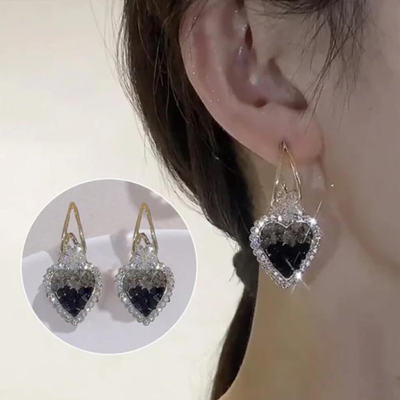 Leodye 1PCS Vintage Zirconia Black Heart Earrings Elegant Design Women Valentine's Day Love Gift Ear Jewelry Accessory