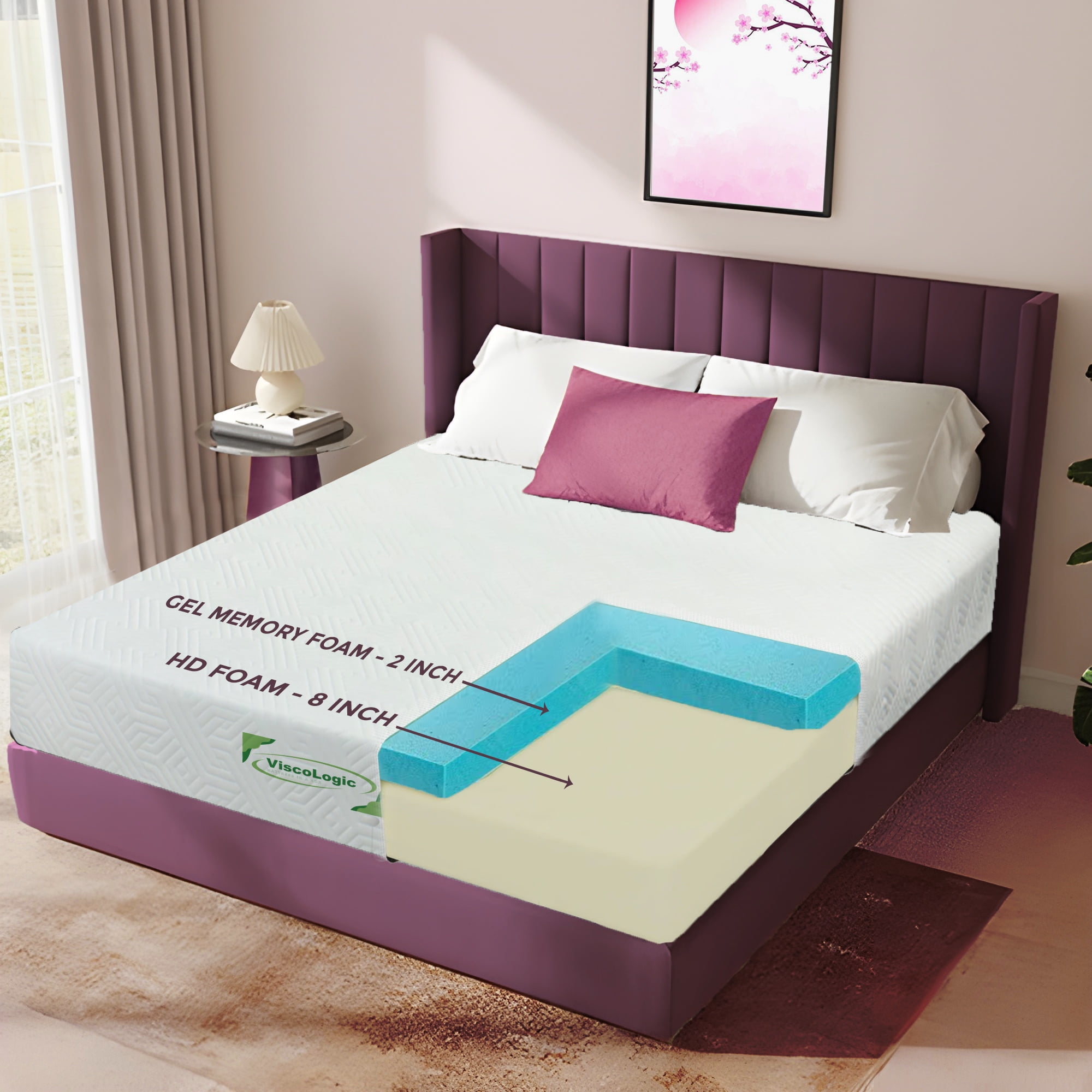 ViscoLogic DESIRE Luxury 10" Twin Gel Memory Foam Mattress for Cool Sleep Medium-Firm, CertiPUR-US®
