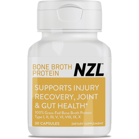 NZL Bone Broth Protein, 100% Grass-Fed New Zealand Cattle Source, Hydrolyzed, Joint, Skin, Hair & Nail Support, Amino Acids, Anti-Aging 30 Capsules