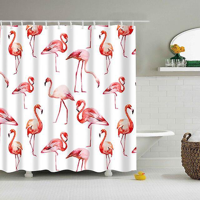 Cortina de ducha de poliéster con estampado de flamencos de animales de dibujos animados de baño nórdico impermeable para decoración del hogar