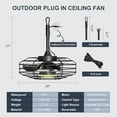 thumbnail image 6 of Ohniyou Outdoor Ceiling Fans with Light for Patios, 20" Farmhouse Waterproof Plug in Gazebo Fan Remote&APP Control, Caged Ceiling Fan for Porch Pergola Canopy, Black, 6 of 18