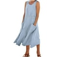 thumbnail image 2 of Midi Dresses for Women Sleeveless V Neck Dress Summer Casual Loose Fit Long Dresses with Pockets Comfy Lounge Tank Vest Dress Beach Holiday Plus Size Elegant Sundress Light Blue M, 2 of 6