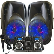 Light Em' UP! - Dj System - Lighted Powered 15" DJ Speakers - 1600 Watts - Bluetooth, MP3, USB, SD, FM Radio or plug in your laptop or iPhone - Plug and Play - Light Show Included