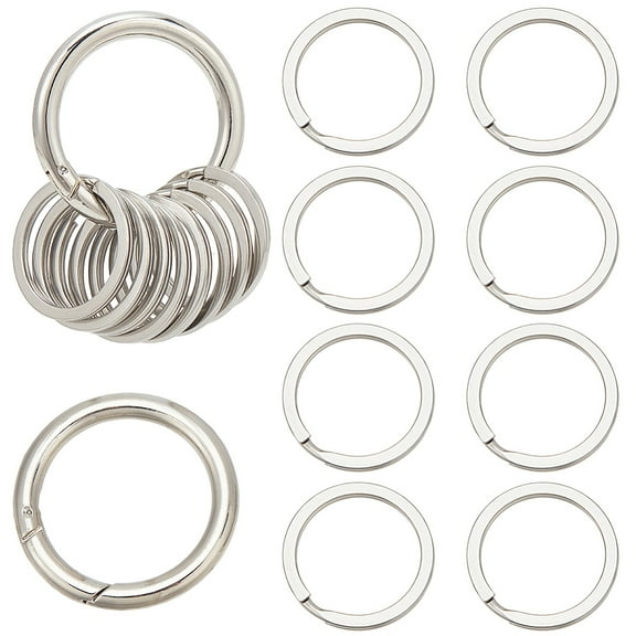 1Set 1 Box 21Pcs Silver Heavy Duty Keychain Ring Stainless Steel Flat Key Rings Bulk Metal Alloy Round Split Strong O Keyring with Ring Clip for Keychains Jewelry Making DIY Crafts Accessories