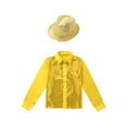 thumbnail image 2 of Aislor Kids Boys Sequin Long Sleeve Lapel Collar Shirt with Hat for Jazz Hip Hop Dance Performance 4-14 A Gold 4-5, 2 of 7