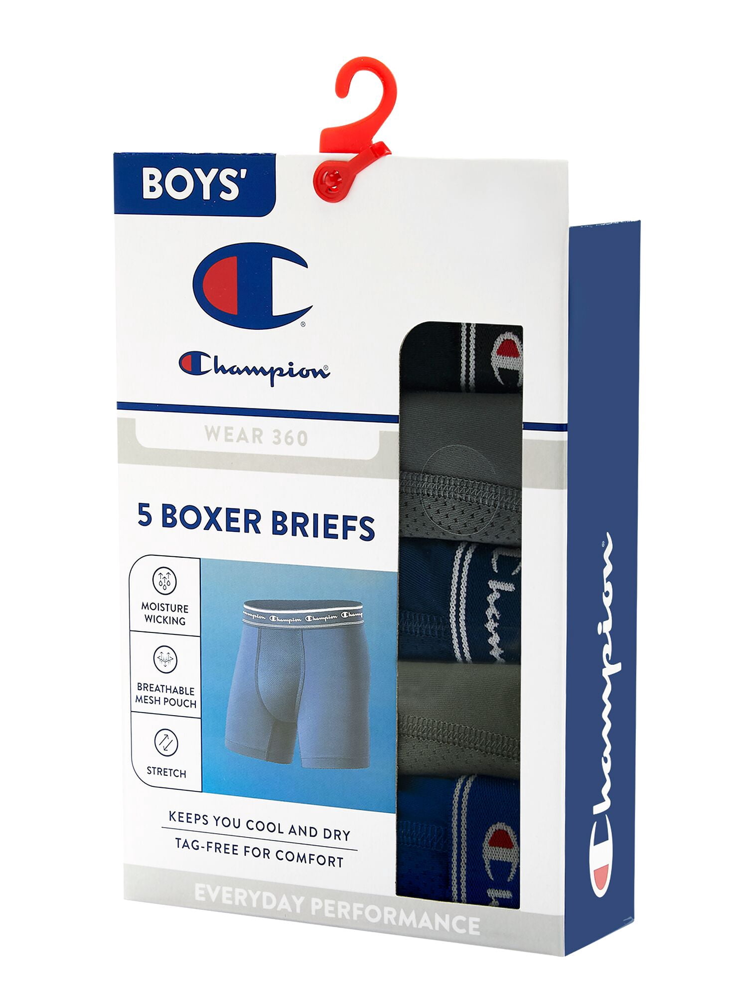 Champion Boys’ Active Performance Boxer Briefs, 5 Pack, Sizes XS–XL