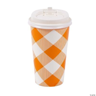 Orange Plaid Coffee Cups with Lids, Party, Supplies, 12 Pcs - Walmart.com
