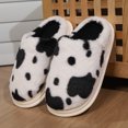 thumbnail image 4 of Tao Tao Cow Print Fuzzy Plush Slippers for Women Men, Non-Slip Fluffy Winter House Shoes, Indoor Soft Warm Faux Fur Lining Bedroom Slides Black 42, 4 of 7