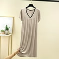 thumbnail image 2 of Taqqpue Women's Summer Nightgown Solid Color V Neck Nightdress Short Sleeve Sleepshirt Sleep Cool Long T Shirt Dress Lounge Pajamas Nightwear, 2 of 7
