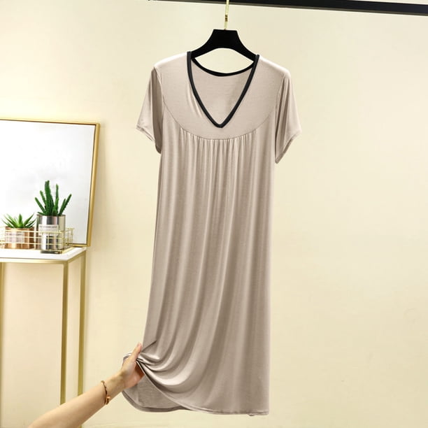 Karight Womens Soft Cotton T Shirt Dress Summer Short Sleeve Casual V Neck Sleepshirts Loose Long Nightdress House Dress