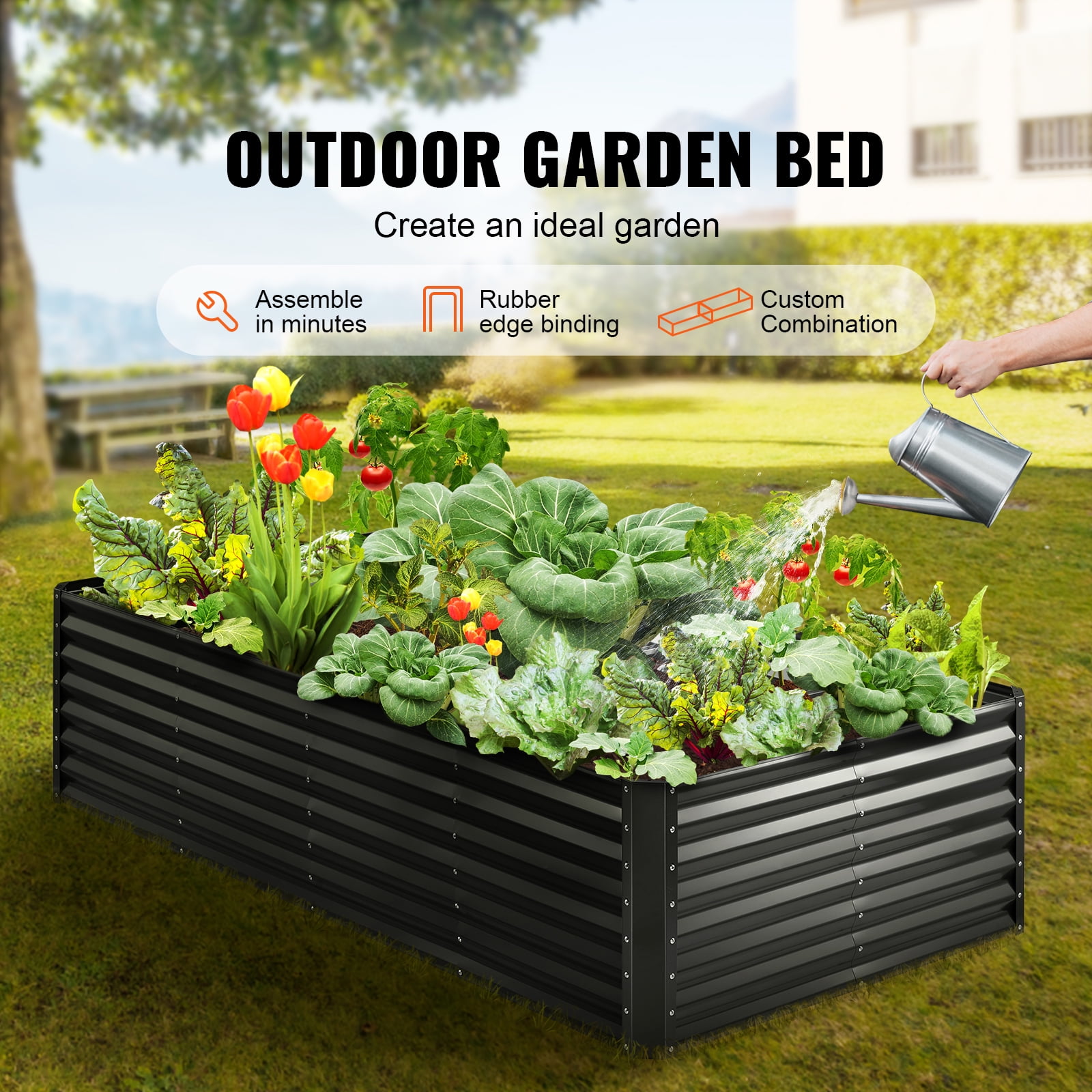 KFFKFF Galvanized Raised Garden Bed Planter Box 94.5x47.2x23.6" Flower Vegetable