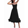thumbnail image 3 of Womens Fashion Spaghetti Strap Flowy A-Line Dress with 3D Floral Appliques Party Maxi Gown Black S, 3 of 8