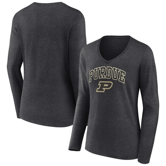 Women's Charcoal Purdue Boilermakers Campus Long Sleeve V-Neck T-Shirt