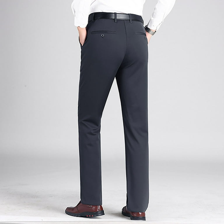 Men's High Waist Suit Pants Slim Dress Trousers Casual Formal Business  Fashion